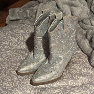 Silver Glitter Women's Ankle Boots